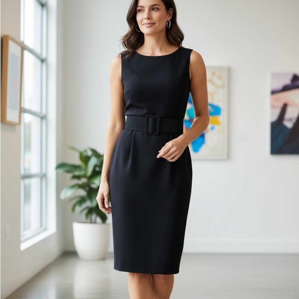 Cache Couture Collection Sleeveless Belted Sheath Dress